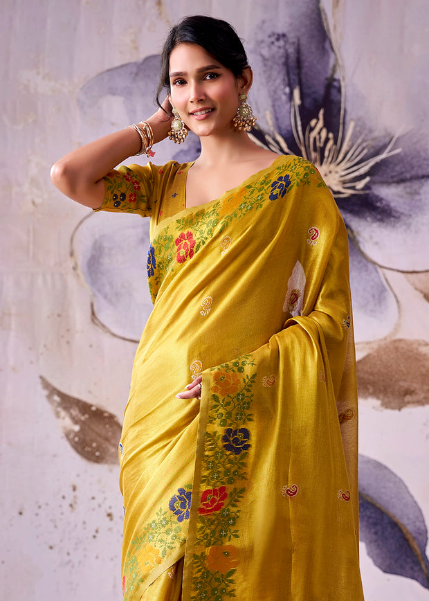 Spectra Yellow Woven Tissue Silk Saree