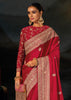 Red Satin Embroidered Designer Saree