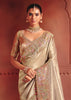 Silver Peach Designer Embroidered Saree