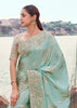 Aruba Blue Woven Embroidered Satin Silk Saree