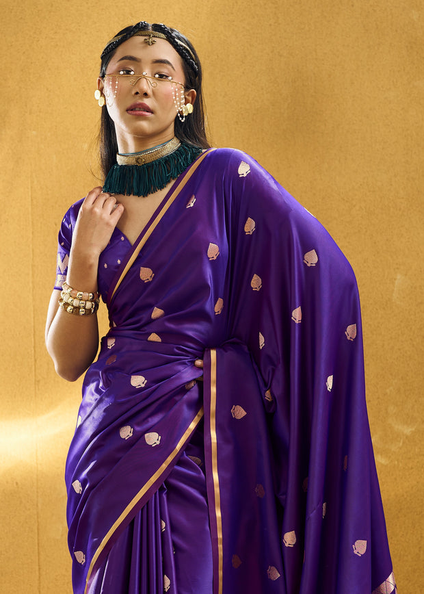 Vibrant Purple Woven Banarasi Satin Silk Saree