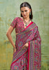 Fuchsia Pink Printed Satin Silk Saree