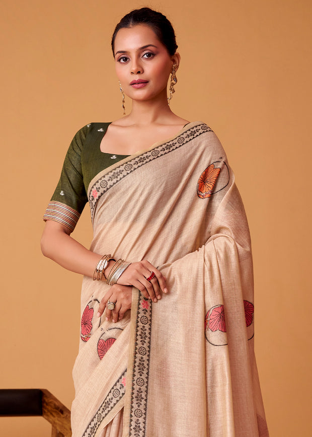 Honey Peach Woven Cotton Saree