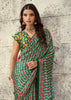 Jungle Green Printed Satin Silk Saree
