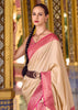 Cream Beige Woven Banarasi Silk Saree