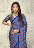 Indigo Blue Printed Satin Silk Saree