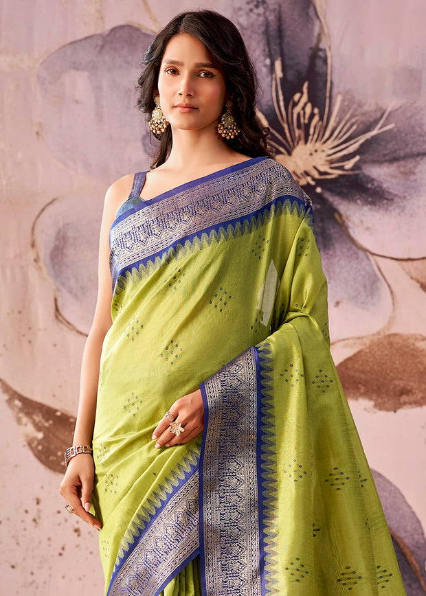 Glow Green Woven Tissue Silk Saree