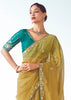 Faded Yellow Embroidered Designer Tissue Saree