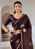 Chocolate Brown Banarasi Satin Silk Saree