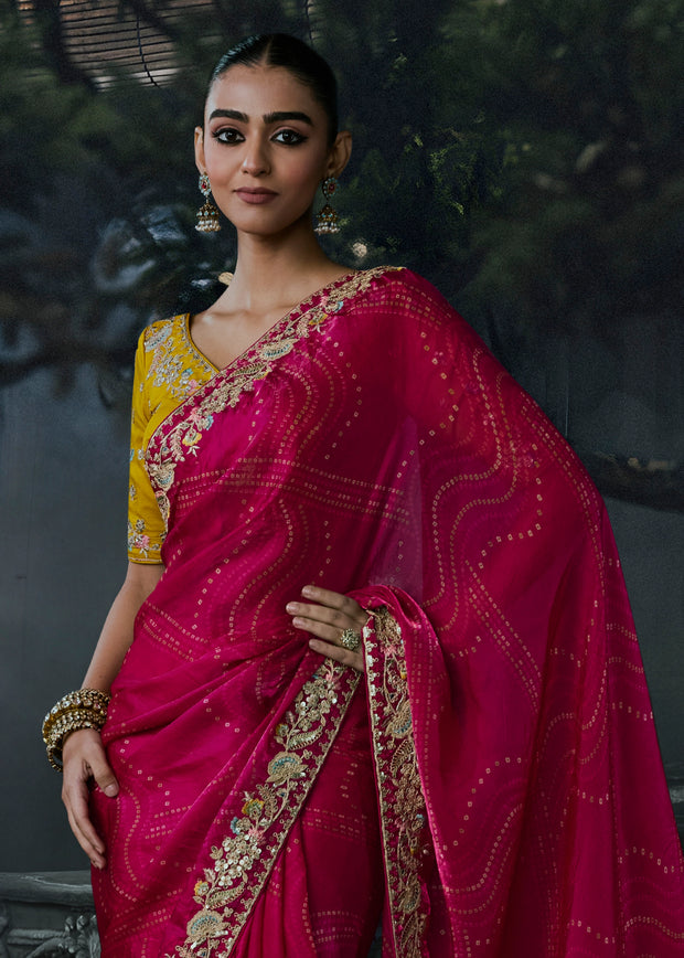Raspberry Pink Embroidered Designer Saree
