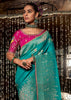 “Exclusive Offer” : Teal Blue Woven Embroidered Banarasi Silk Saree