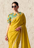 Lime Yellow Designer Organza Tissue Silk Saree With Printed Blouse