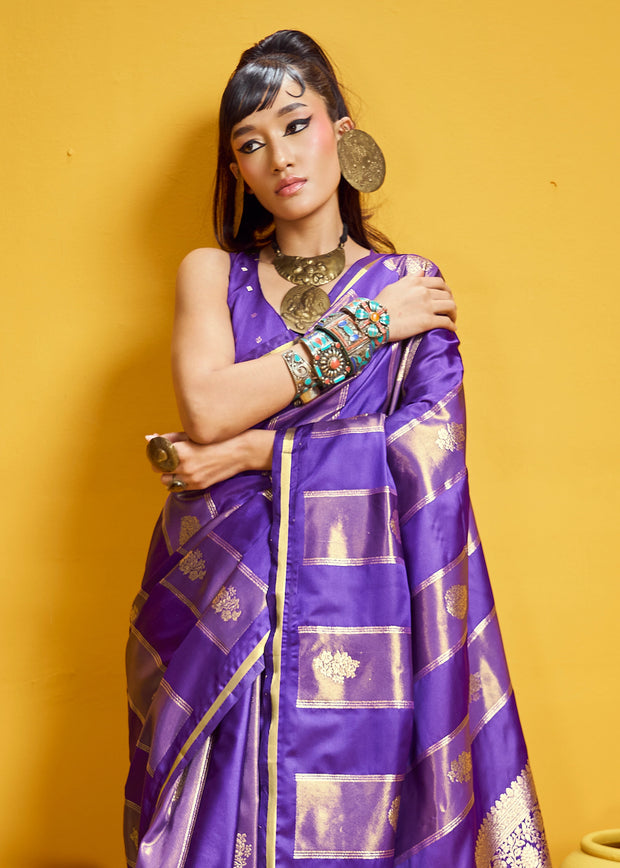 Iris Purple Woven Banarasi Satin Silk Saree