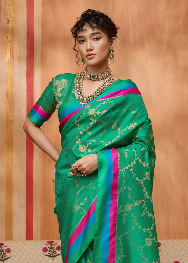 Medium Green Woven Banarasi Silk Saree