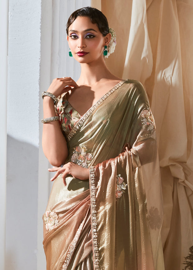 Olive Brown Designer Silk Saree