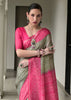 Dusty Green & Pink Printed Tussar SIlk Saree