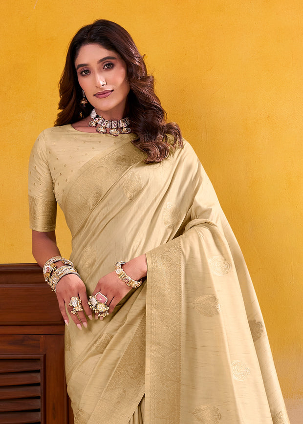 Off White Woven Tusser Silk Saree