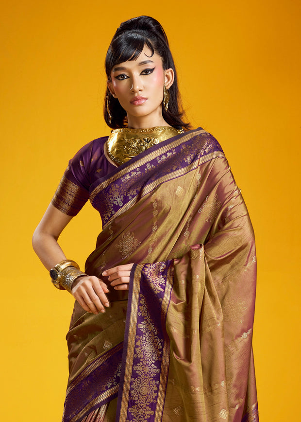 Coffee Brown Woven Banarasi Silk Saree