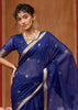 Navy Blue Woven Cotton Organza Saree