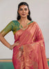 Rust Orange Woven Silk Saree With Contrast Blouse