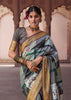 Frost Grey Banarasi Digital Printed Silk Saree