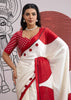 Red And White Printed Satin Silk Saree