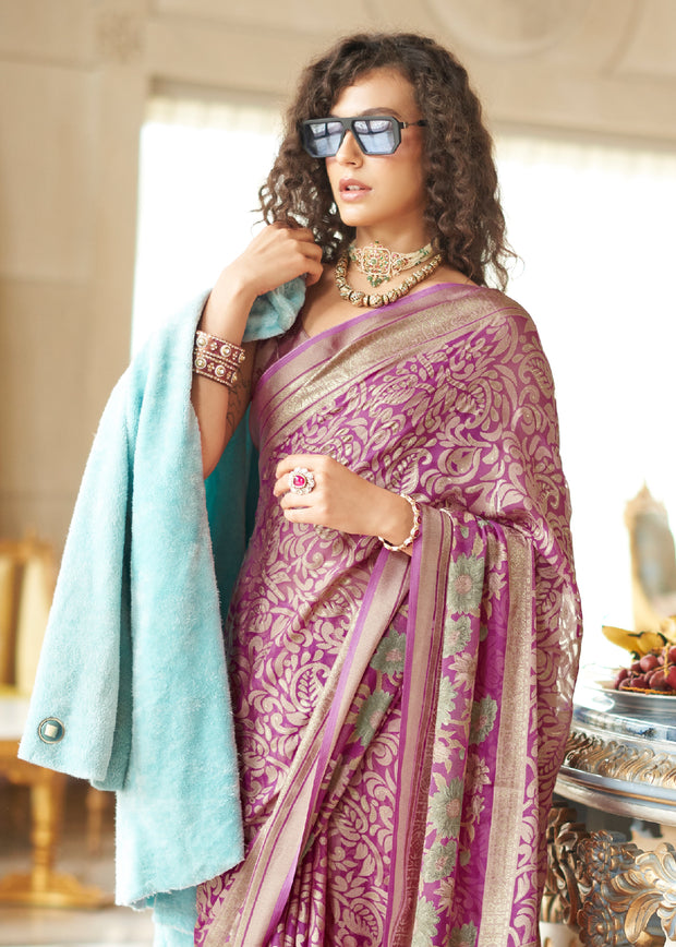 Orchid Purple Printed Georgette Silk Saree