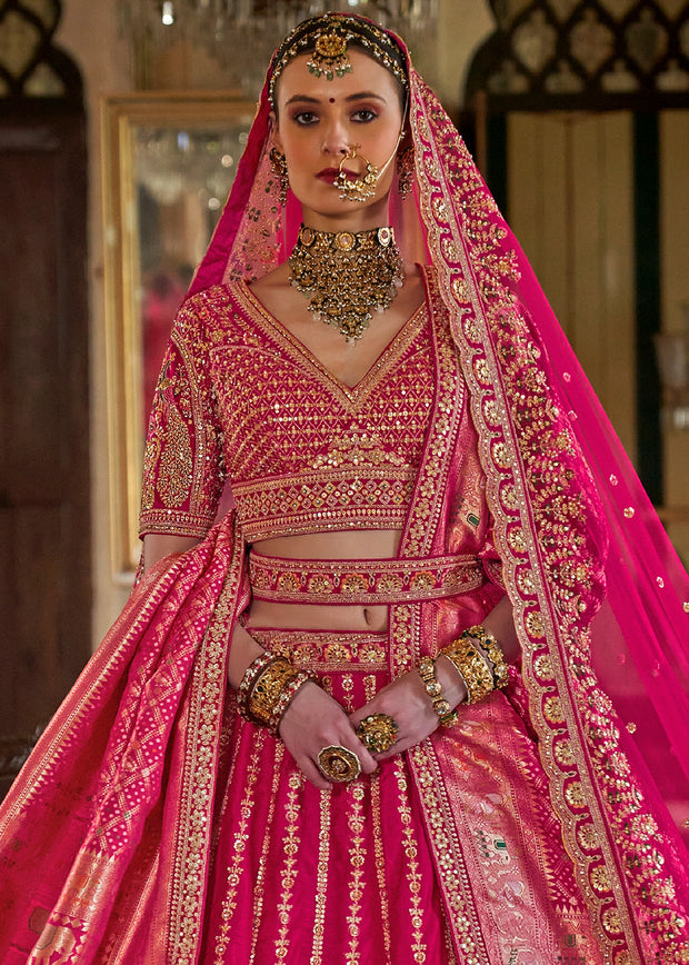 Rani Pink Heavy Embroidered Designer Lehenga