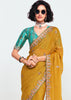 Mimosa Yellow Designer Embroidered Tissue Saree
