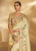 Elegant Cream Designer Embroidered Silk Saree