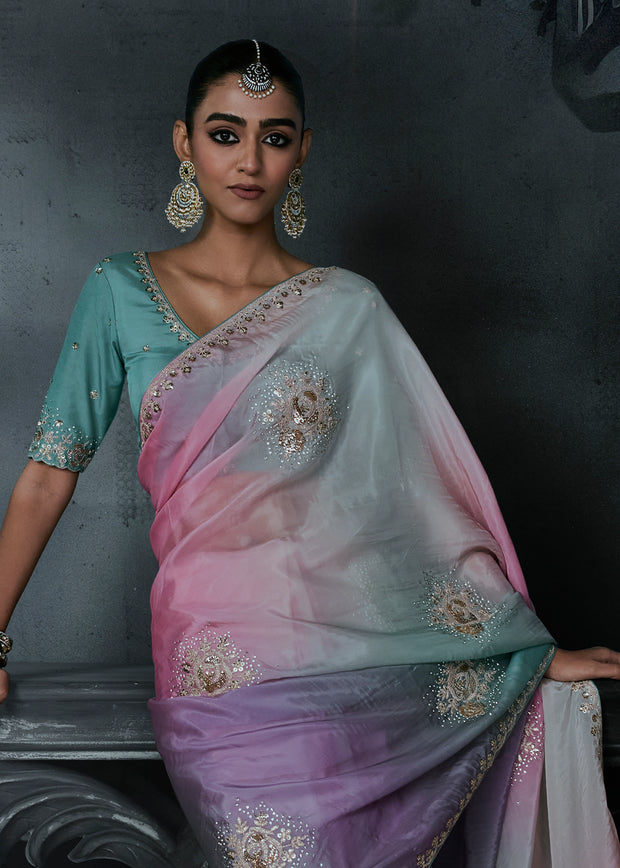 Multicolour Embroidered Designer Saree