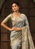 Rich Grey Designer Embroidered Silk Saree