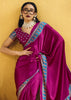 Plum Magenta Satin Silk Saree with Ajrakh Printed Pallu and Blouse