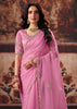 Rose Pink Designer Organza Saree With Embroidered Blouse