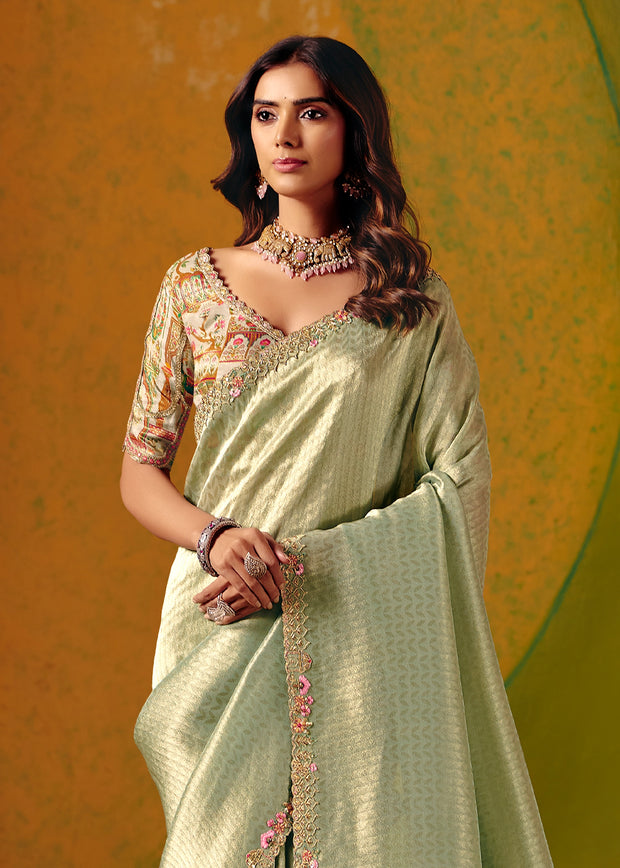 Paradise Green Designer Embroidered Saree