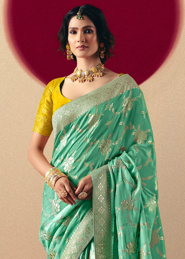 Jade Green Woven Banarasi Silk Saree