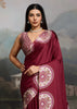 Beet Red Printed Satin Silk Saree