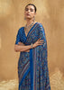 Parisian Blue Printed Satin Silk Saree