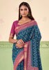 Teal Blue Patola Printed Cotton Silk Saree