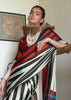 Black White Bold Stripe Printed Satin Crepe Saree