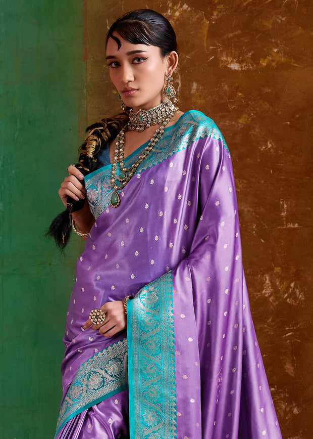 Aster Purple Banarasi Satin Silk Saree