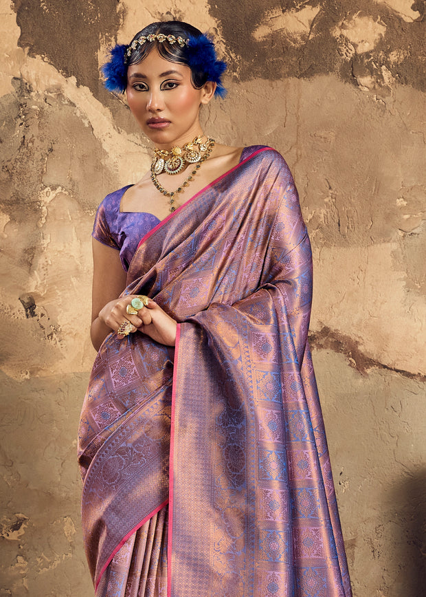 Lavender Woven Kanjivaram Silk Saree