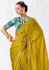 Mustard Yellow Designer Organza Silk Saree With Printed Blouse