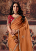 Rust Orange Designer Organza Saree With Embroidered Blouse