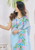 Pastel Blue Woven Linen Silk Saree