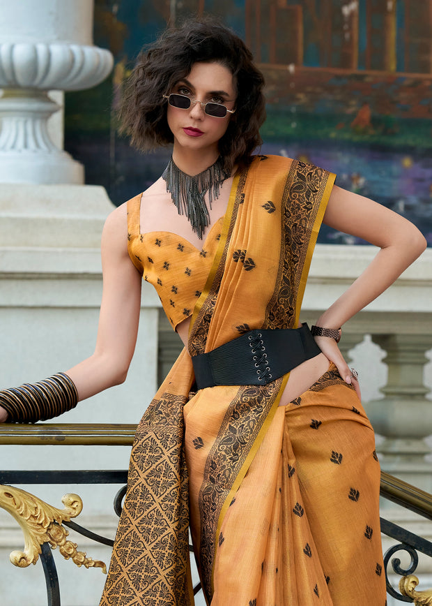 Dusky Orange Woven Tissue Linen Silk Saree