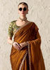 Copper Brown Designer Organza Tissue Silk Saree With Printed Blouse
