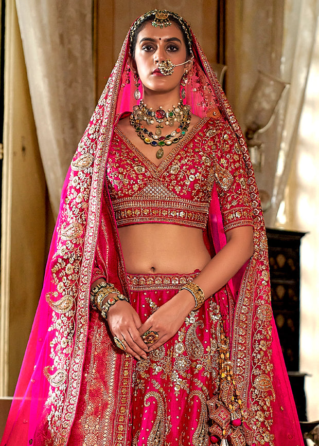 Rose Pink Heavy Embroidered Designer Lehenga