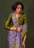 Green And Blue Printed Satin Crepe Silk Saree