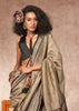 Olive Grey Woven Banarasi Silk Saree With Contrast Border